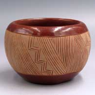 Potsuwii bowl with a 4-panel incised geometric design
 by Tomasita Reyes Montoya of San Juan
