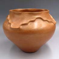 Brown jar with a pie crust rim and a sculpted cloud terrace biyo above the shoulder
 by Myrtle Cata of San Juan