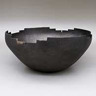 Large micaceous black prayer bowl with fire clouds
 by Angie Yazzie of Taos