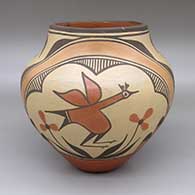 Polychrome jar with a traditional Zia design featuring roadrunner, flower, and geometric elements
 by Elizabeth Medina of Zia