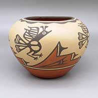 Polychrome jar with a traditional Zia design featuring roadrunner and geometric elements
 by Ruby Panana of Zia