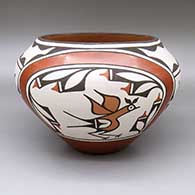 Polychrome jar with a traditional Zia design featuring roadrunner and geometric elements
 by Ruby Panana of Zia