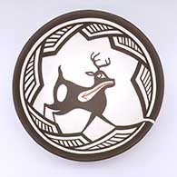 Polychrome bowl with a deer with heart line and geometric design
 by Alan Lasiloo of Zuni