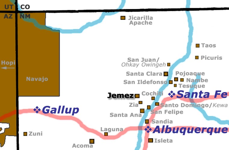 Map showing the location of Jemez Pueblo Location of Jemez Pueblo