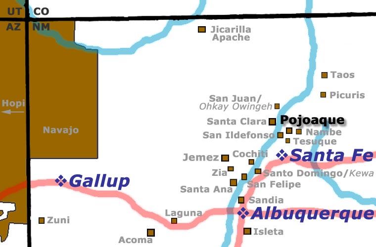 Map showing the location of Pojoaque Pueblo Location map for Pojoaque Pueblo