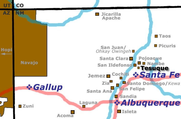Map showing the location of Tesuque Pueblo Tesuque Pueblo location map