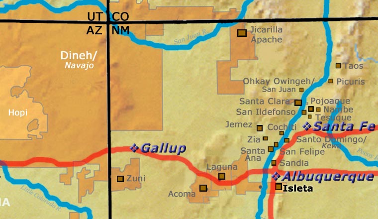 Map showing the location of Isleta Pueblo