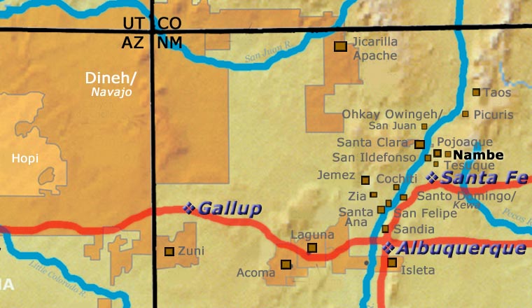 Map showing the location of Nambe Pueblo