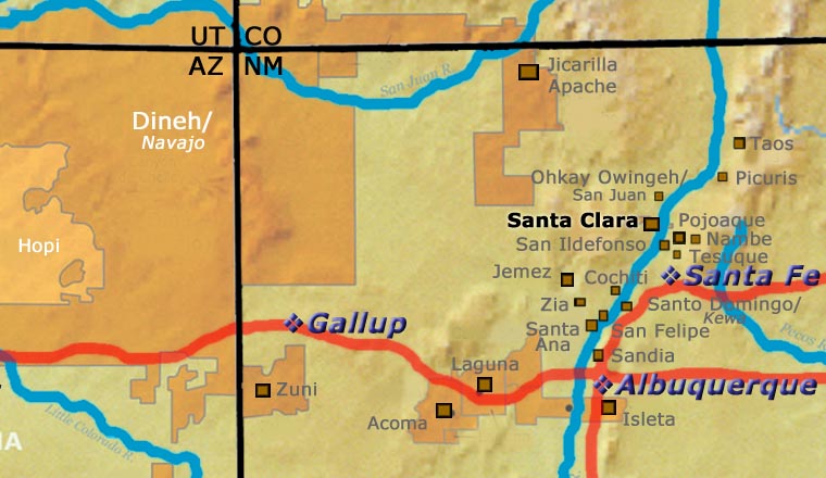 Map showing the location of Santa Clara Pueblo