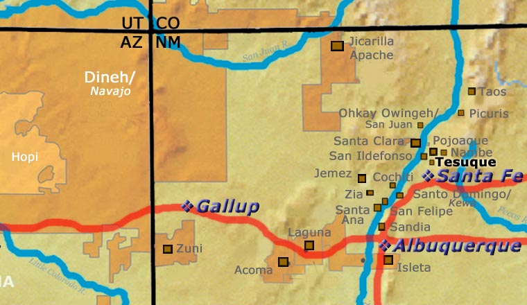 Map showing the location of Tesuque Pueblo