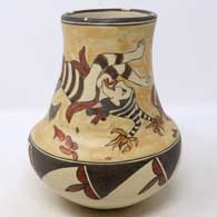 Polychrome jar decorated with Koshare figures and geometric design