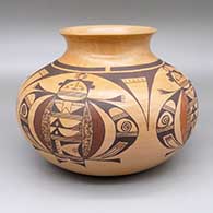 Polychrome jar with a flared opening and a four-panel water beetle katsina and geometric design