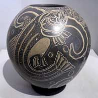 Polychrome jar with sgraffito underwater scene