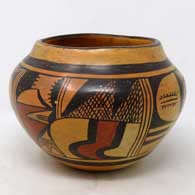 Polychrome jar with bird element and geometric design