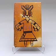 A polychrome tile decorated with a katsina design and fire clouds