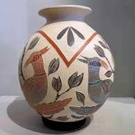 Pot with bird, branch and geometric design