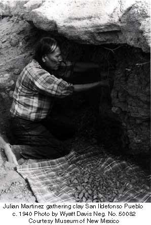 Julian Martinez gathering clay San Ildefonso Pueblo 

c. 1940 Photo by Wyatt Davis Neg. No. 50082

Courtesy Museum of New Mexico