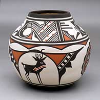 A polychrome jar decorated with a rosette, deer-in-his-house and geometric design
 by Carlos Laate of Zuni