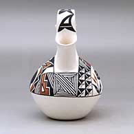 A triple spout polychrome wedding vase decorated with a bear with heart line, rainbow, flower and geometric design, click or tap to see a larger version