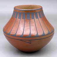A polychrome jar decorated with a band of feathers and geometric design
 by Blue Corn of San Ildefonso