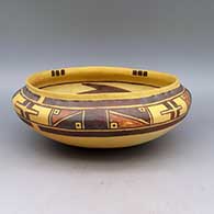 Polychrome bowl with geometric design, click or tap to see a larger version