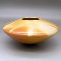 A polished high-shouldered yellow war seed pot decorated with fire clouds
 by Mark Tahbo of Hopi