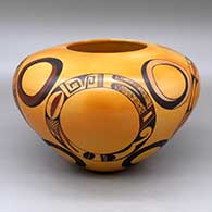 A polychrome high-shoulder jar decorated with a four panel bird element and geometric design
 by Mark Tahbo of Hopi