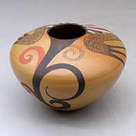 A high shouldered polychrome jar decorated with a bird element, feather and geometric design
 by Mark Tahbo of Hopi