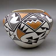 A polychrome jar decorated with a four-panel fineline, kiva step, cloud and geometric design
 by Unknown of Acoma