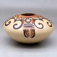 A polychrome jar decorated with a four-panel bird element and geometric design
 by Adelle Nampeyo of Hopi