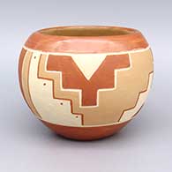 Polychrome bowl with sgraffito and painted kiva step and geometric design
 by Reycita Garcia of Ohkay Owingeh