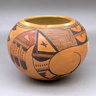 A polychrome jar decorated with a two panel bird-hanging-from-sky-band and geometric design
 by Unknown of Hopi