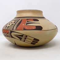 Polychrome jar with bird element and geometric design, click or tap to see a larger version