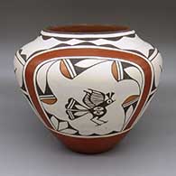 Polychrome jar with a traditional Zia design featuring roadrunner and geometric elements
 by Ruby Panana of Zia