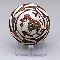 Click for a larger view A polychrome seed pot decorated with a cloudeater, fish, fineline and geometric design
by Diane Lewis of Acoma