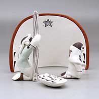 A polychrome four piece Acoma style nativity set, click or tap to see a larger version
