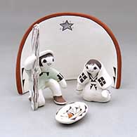 A polychrome four piece Acoma style nativity set
 by Judy Lewis of Acoma