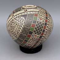 Polychrome jar with geometric design
 by Angela Corona of Mata Ortiz and Casas Grandes