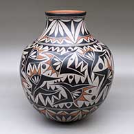 A polychrome storage jar with a recurved neck and decorated with a geometric design
 by Lisa Holt of Cochiti