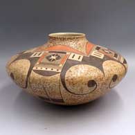 Polychrome Sikyatki-style jar with a 4-panel eagletail and geometric design
 by Tonita Nampeyo of Hopi