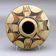 A polychrome seed pot decorated above the shoulder with a four panel Awatovi geometric design
 by Nampeyo of Hano of Hopi