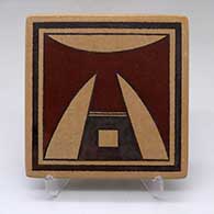 A polychrome tile decorated with a geometric design
 by Stetson Setalla of Hopi