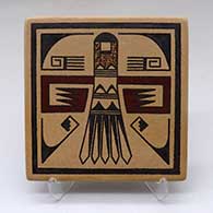 A polychrome tile decorated with a bird element and geometric design
 by Stetson Setalla of Hopi