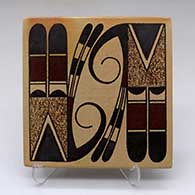A polychrome tile decorated with a bird element and geometric design
 by Stetson Setalla of Hopi