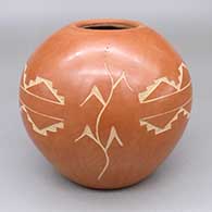 Red jar with a sgraffito cornstalk and kiva step geometric design
 by Elston Yepa of Jemez