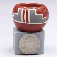 Miniature polychrome bowl with a 2-panel geometric designG49
 by Jason White Eagle Suazo of Santa Clara