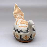 A polychrome bird effigy bowl with a lid, decorated with a geometric design
 by Mark Garcia of Santo Domingo