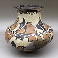 Polychrome jar with a flared opening, a melon body, and a painted geometric design on inside and outside
 by Martina and Florentino Montoya of San Ildefonso