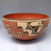 Polychrome bowl polished inside and with a 3-panel geometric design outside
 by Sofia Medina of Zia