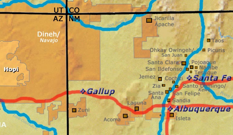 Map showing the location of the Hopi mesas